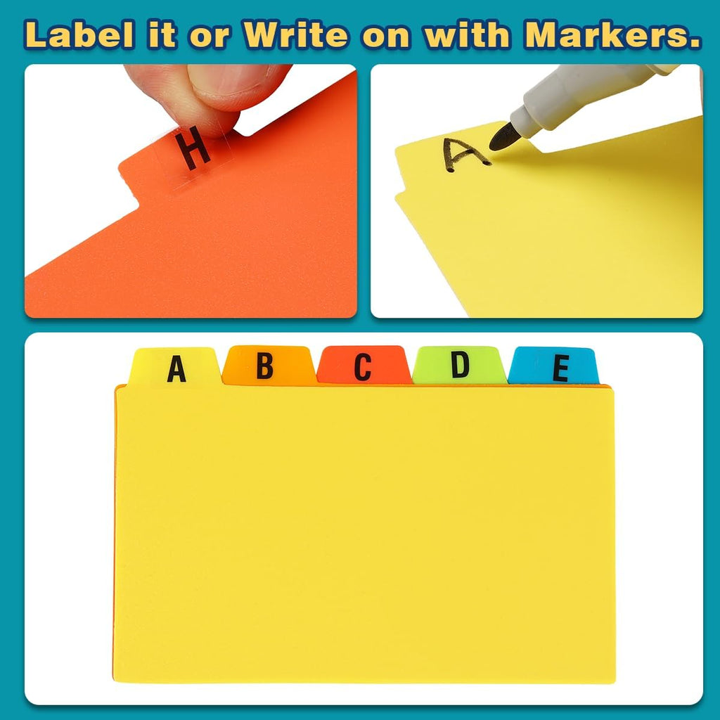 Chell 3"x5" Plastic Index Card Dividers, Primary Colors, 25 Pack | Heavyweight, A-Z, Made of Polypropylene, Alphabetical Stickers, Blank Stickers