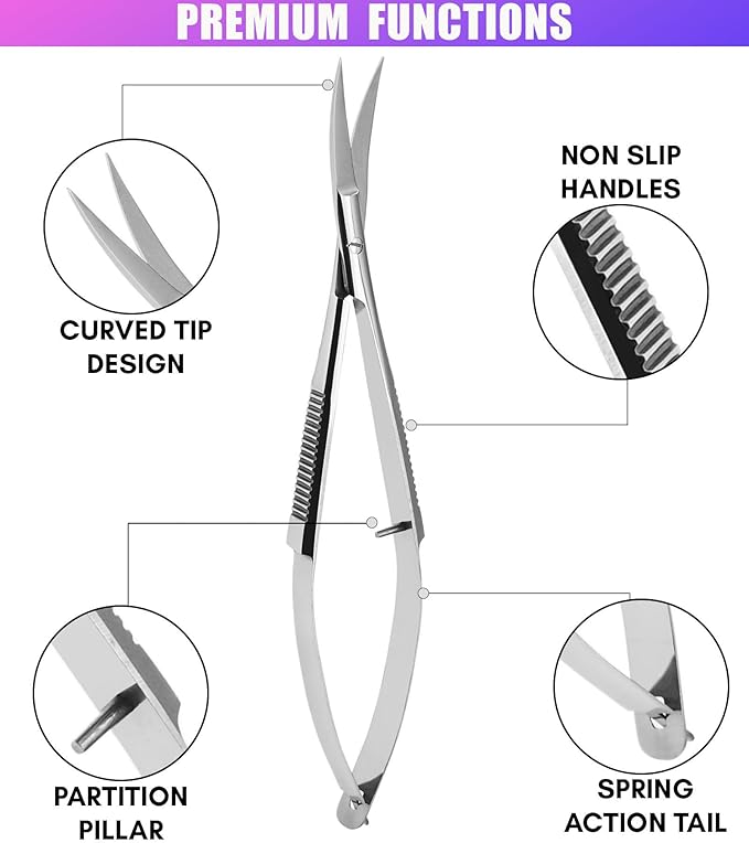 Cross Edge Curved Spring Scissors 5 Inch Stainless Steel Precision Eyebrow & - Image 5
