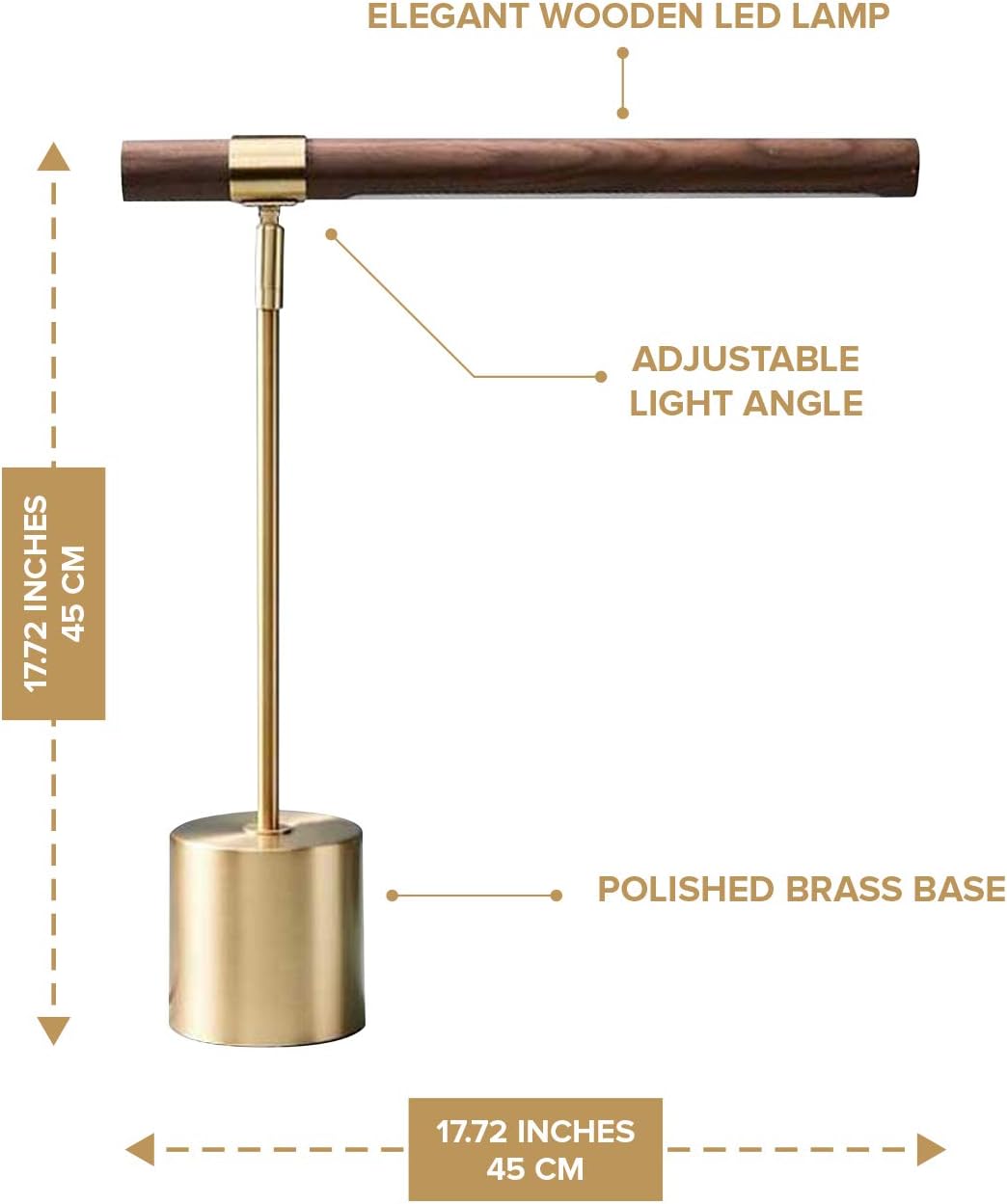 Modern Banker Slim Table Lamp - LED Desk Light - Wood Brass Lamp - Adjustable...