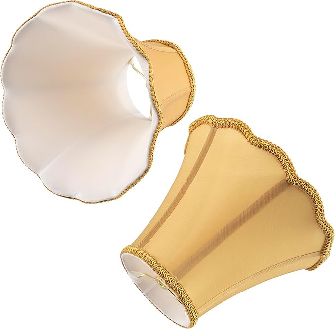 Saangseon Bell Lamp Shade, Scalloped Golden Fabric Lampshade Replacement - Image 4