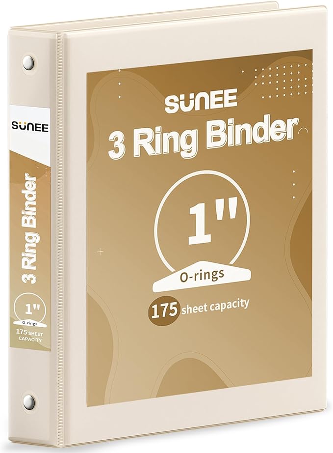 SUNEE 3 Ring Binder 1 Inch 1 Pack by SUNEE