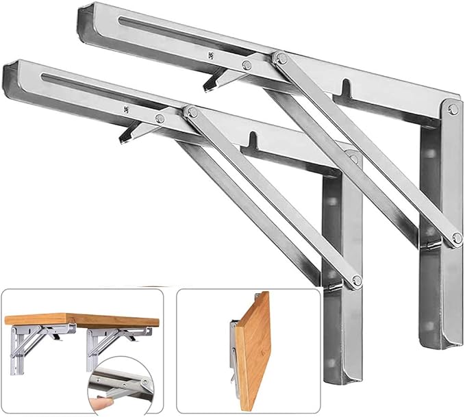 Folding Shelf Brackets, Max Load 300 lb, Heavy Duty Stainless Steel Collapsible - Image 8