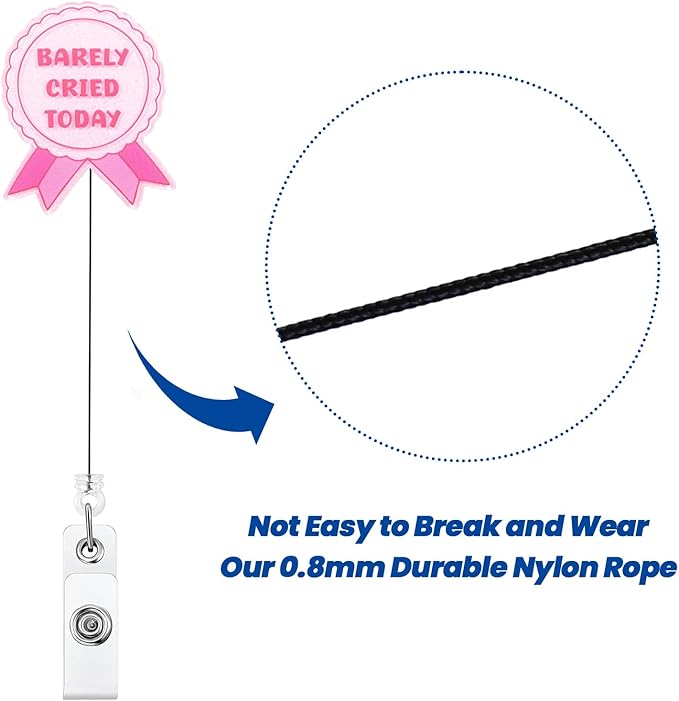Barely Cried Today Funny Nurse Badge Reel, Cute Pink Ribbon Retractable ID Card - Image 5