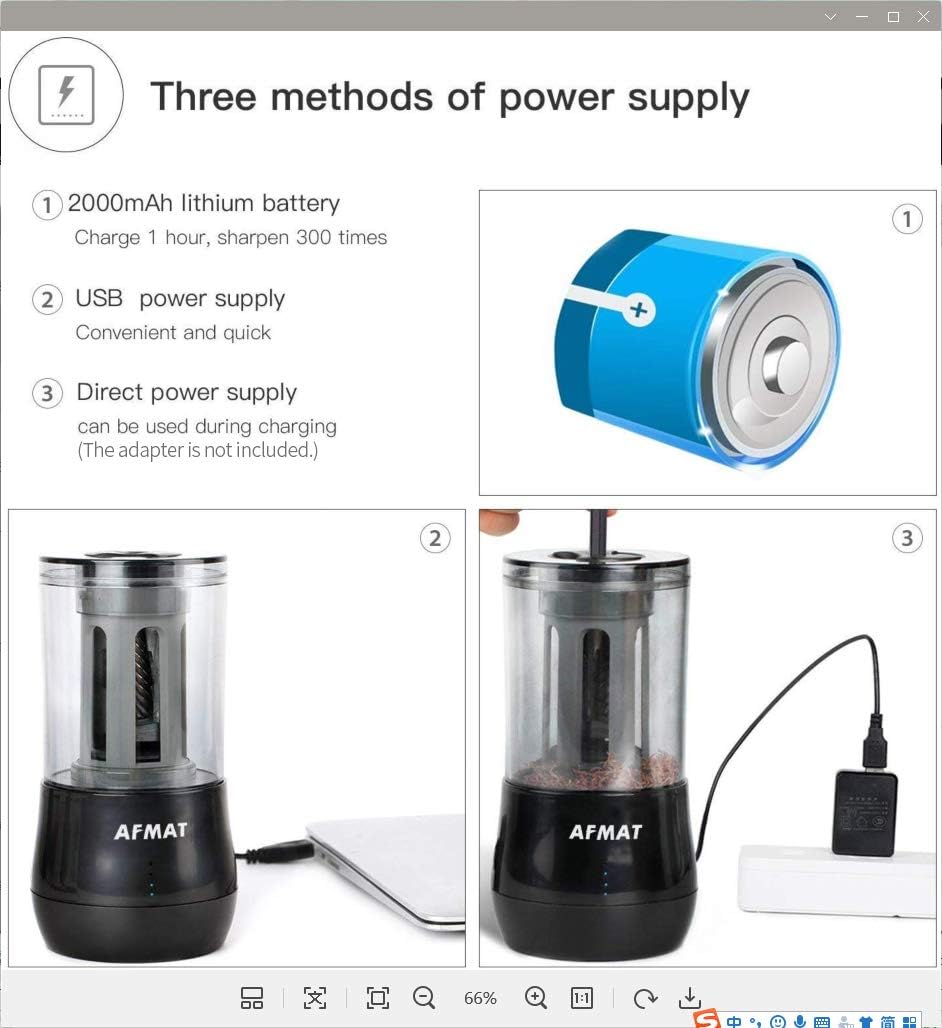 afmat ps-b06 rechargeable long point pencil sharpener for, package contents