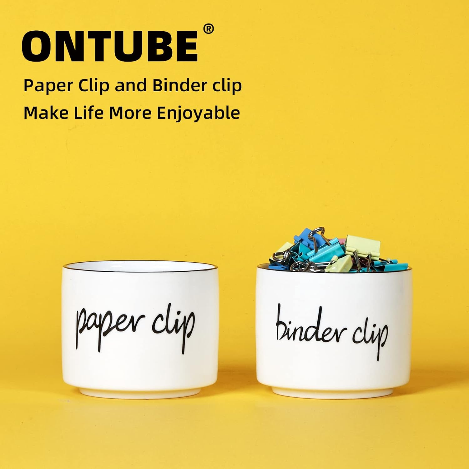 Ceramic Paper Clip Holder and Binder Clip Holder Set (White) | Ceramic, clips & binders, desk organizer, compact, sturdy, easy-clean, sleek, non-slip, keeps tidy, versatile, space-saving