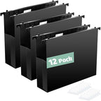 Shutex Extra Capacity Plastic Hanging File Folders, 12 Pack Reinforced Hang by Shutex