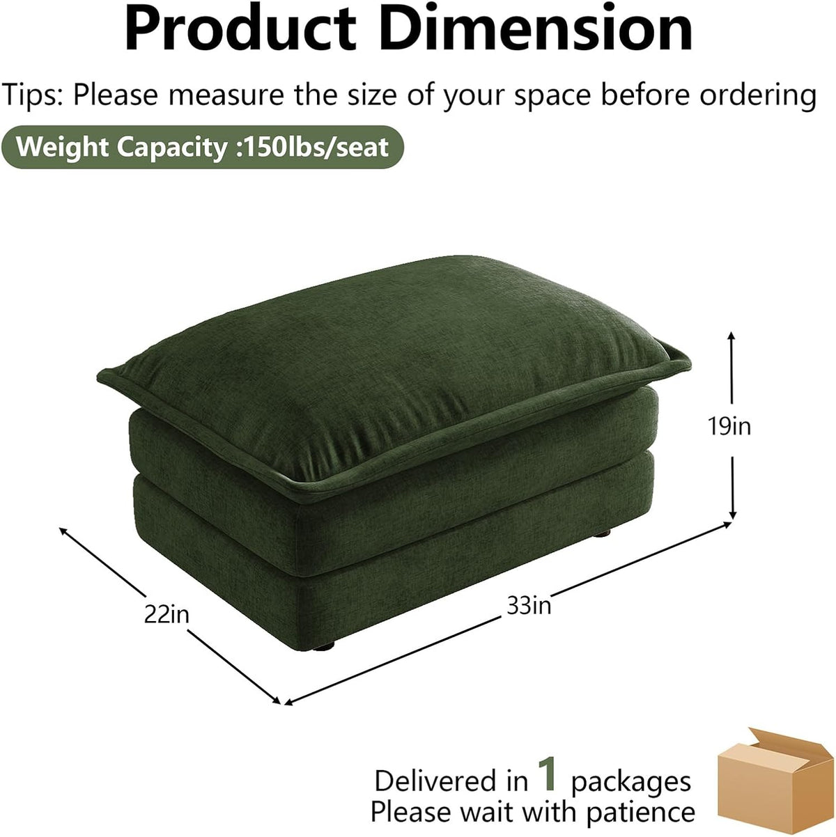 33" Green Ottoman for Modular Sectional Sofa Cloud Couch