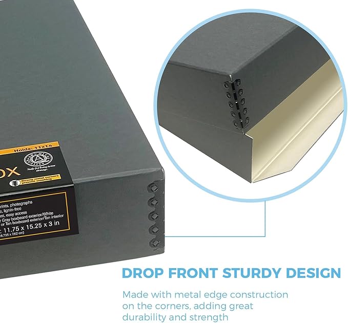 Lineco Museum Archival Storage Box, 11.75x15.25x3 in. Drop Front Design. - Image 4