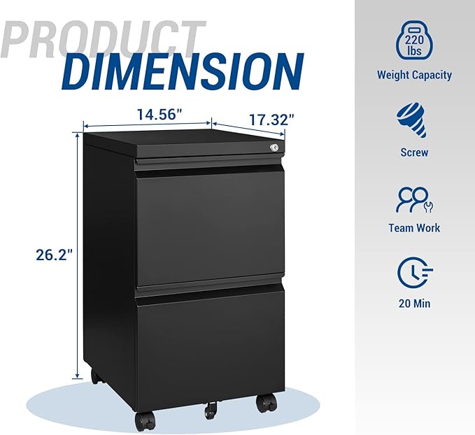 Fesbos 2 Drawer Vertical File Cabinet - Image 3