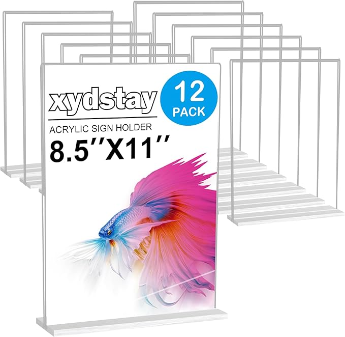 xydstay 12pack Acrylic Sign Holder 8.5 X 11, Vertical T Shape Clear Plastic by xydled