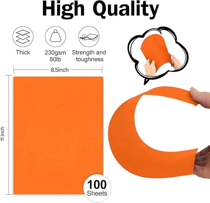 Orange Construction Paper 100 Sheets 80lb Cardstock Paper 8.5 x 11, Goefun - Image 2