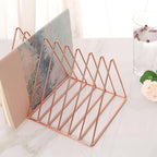 Sooyee 9 Slot Rose Gold Magazine Holder, Desktop File Sorter Organizer Triangle - Image 2