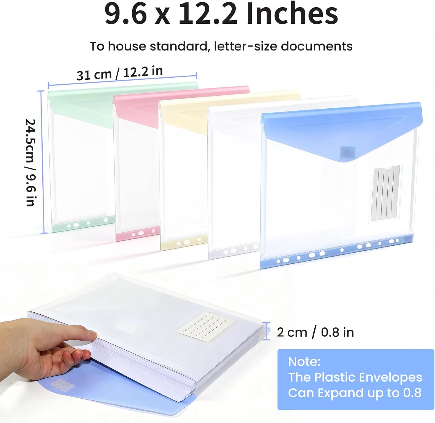 11-Hole Binder Pockets, Fits Letter/A4 Size for 2/3/4 Ring Binder, 10 Pack | Plastic Expanding File Folders with Label & Hook-Loop Closure, 200-Sheet Capacity, Suitable for Home, Office, School