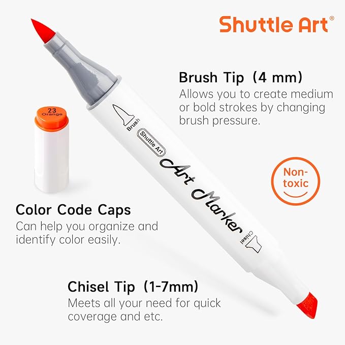 Shuttle Art Alcohol Markers Brush tip, Dual Tip Brush & Chisel Tip Art Marker - Image 3
