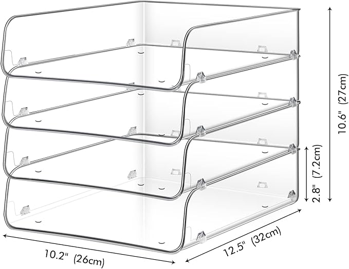 Lunmore Stackable Paper Trays, 4 Tier Desk File Organizer, Document Letter Tray - Image 4