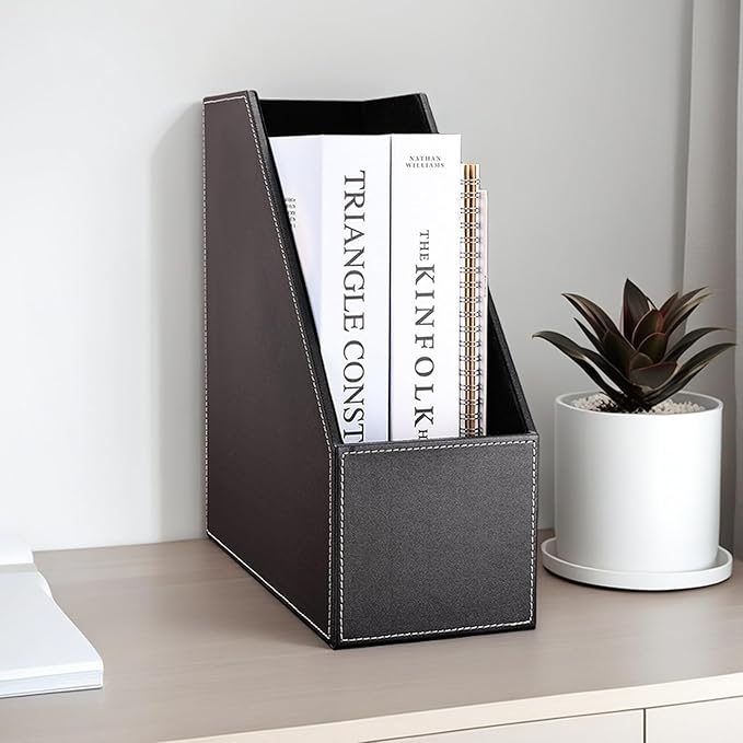 KINGFOM Wooden Leatherette Desktop File Folder Organizer and Document File - Image 7