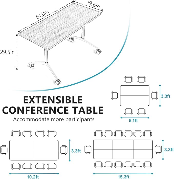 Goakwwuz Conference Room Table, Folding Conference Tables, Thicken Grey Tabletop - Image 2