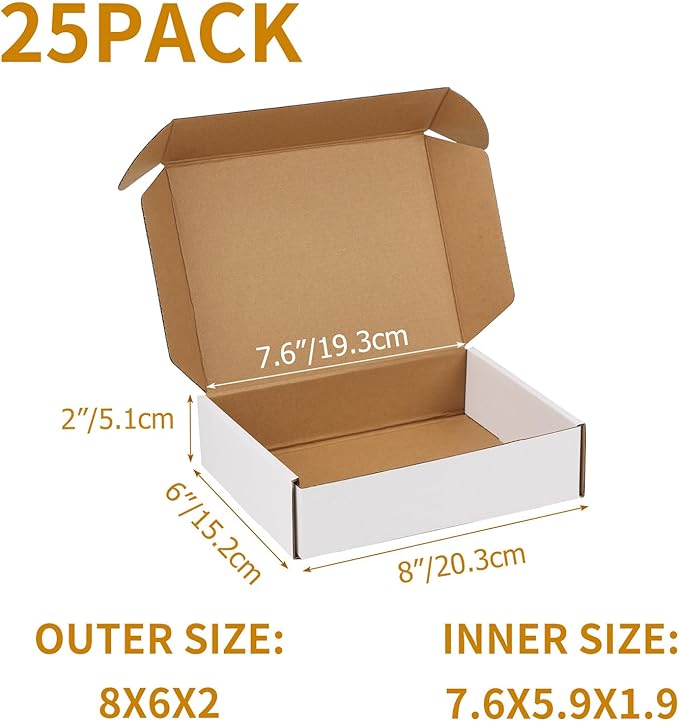 PHAREGE 8x6x2 Inch Shipping Boxes 25 Pack White, Tab Lock Tuck Top Mailer Boxes - Image 2
