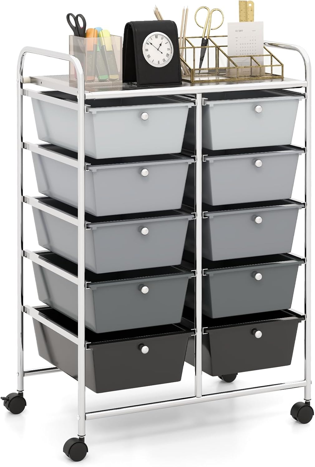 HAPPYGRILL 10-Drawer Rolling Storage Cart, Storage Organizer Cart