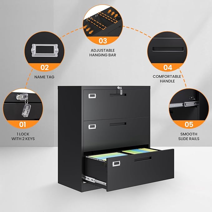 AFAIF 3 Drawer File Cabinets for Home Office, Office Storage Caninets Steel - Image 6