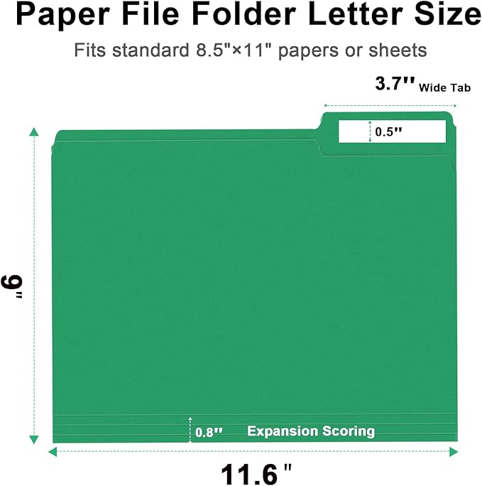 File Folder, RAZCC 100 Pack 1/3 Cut Tab File Folders Letter Size, Colored - Image 2