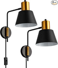 Ahaloye Modern Swing Arm Wall Sconce Plug in Set of 2, Rotatable Black Wall by chiynght