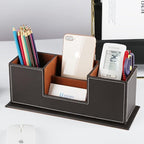KINGFOM™ Double Holder Wood Leather Multi-Function Desk Stationery Organizer - Image 5