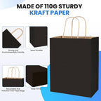 XPCARE 200Pack Paper Bags 8x4.5x10 Inch, Plain Medium Paper Bags - Image 3