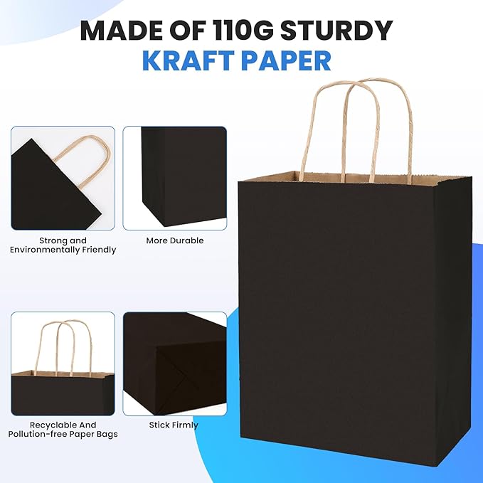 XPCARE 200Pack Paper Bags 8x4.5x10 Inch, Plain Medium Paper Bags - Image 3