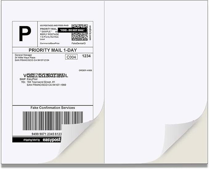 2000 Half Sheet Self Adhesive Shipping Labels by BESTEASYLABELPRINTER
