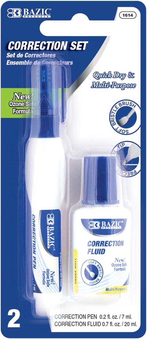 BAZIC Products Correction Fluid, Soft Bristle Brush & Precise Metal Tip by BAZICProducts