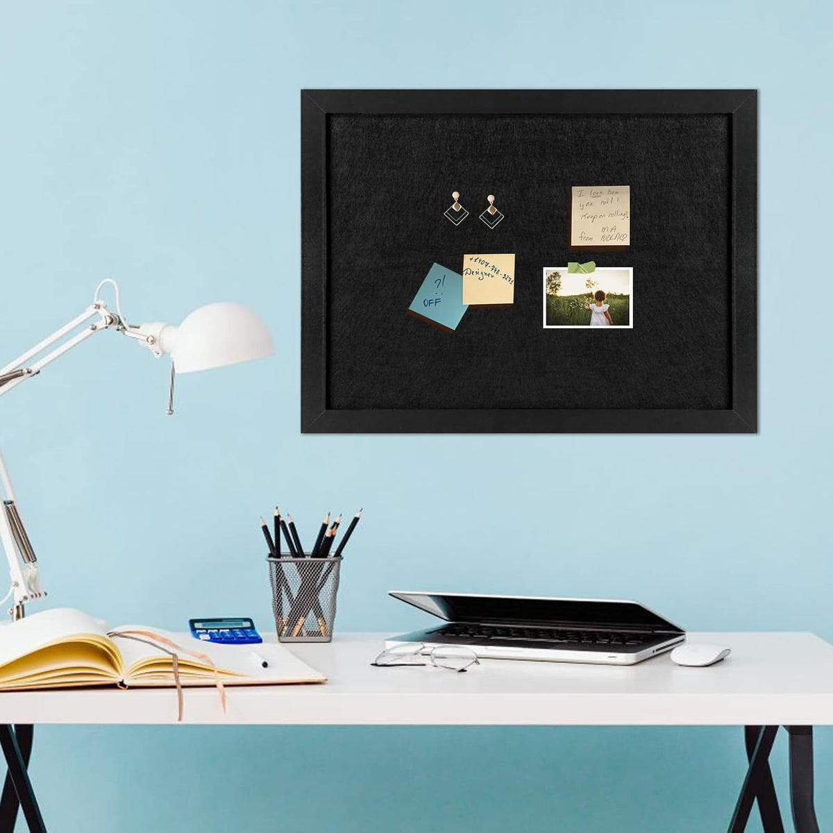Cork Board Bulletin Board, Black Frame Cork Boards for Walls with Felt, Decor...