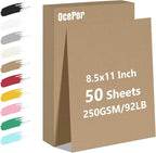 50 Sheets Brown Cardstock Paper, Colored Printer Paper 8.5 x 11, Card Stock by OcePor