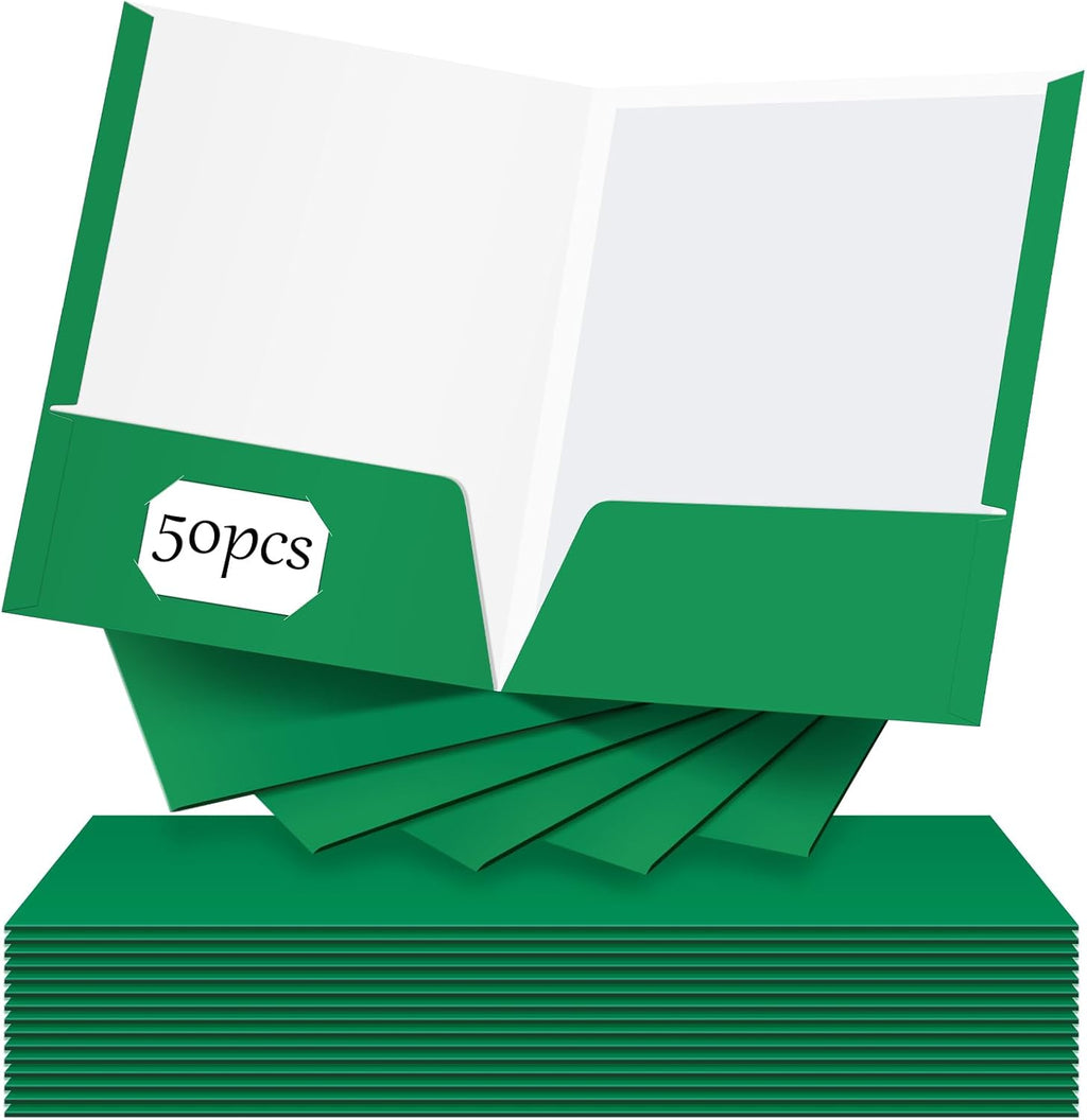Jutom 50 Pcs 2 Pocket Glossy Paper Folders Glossy Paper Laminated Portfolios