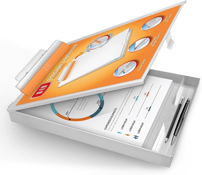 H4D Aluminum Clipboard with Storage, Metal Form Holder, Rubber Covered Clip by H4D