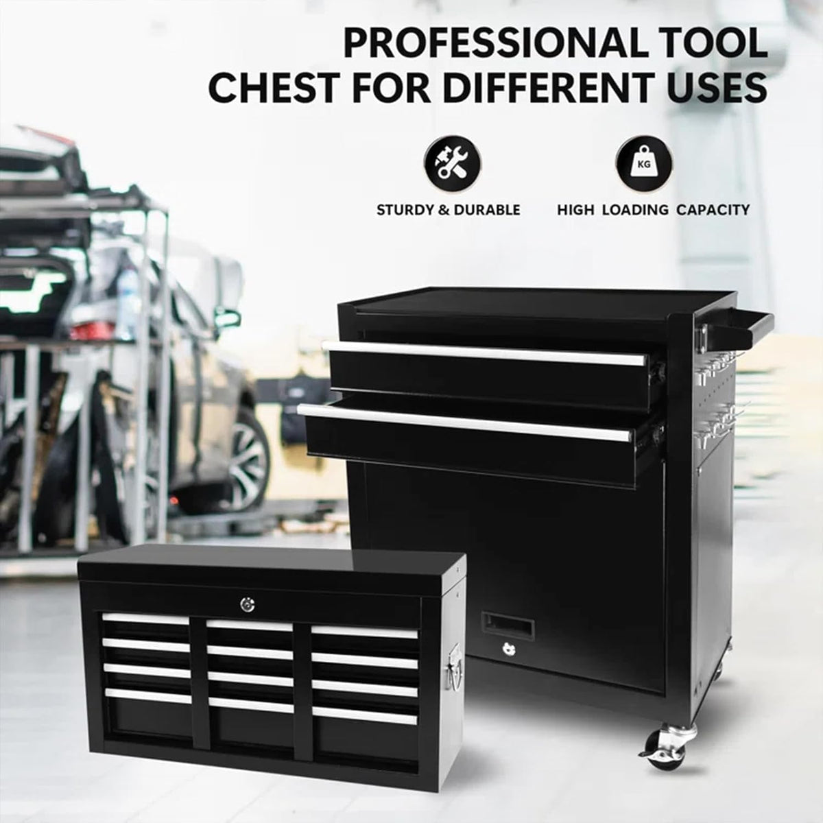 8-Drawer Rolling Tool Chest with Wheels & Detachable Top Toolbox - Heavy-...