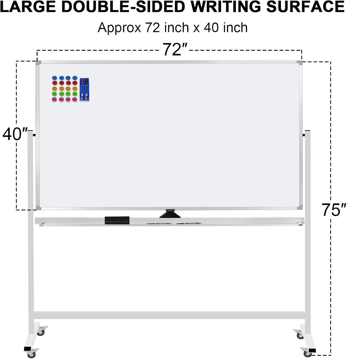 Max-officoo Mobile Whiteboard 72"x40" Magnetic Dry Erase White Boar...