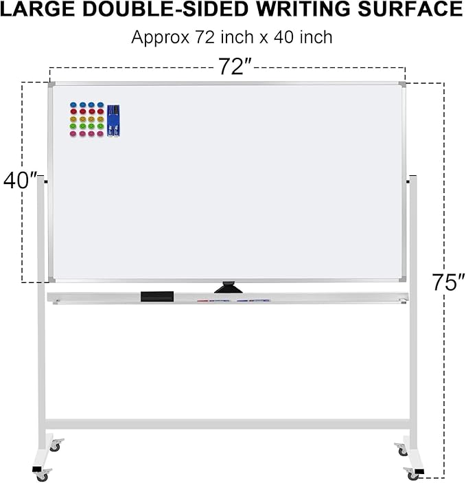 Max-officoo Mobile Whiteboard 72"x40" Magnetic Dry Erase White Boards on Wheels - Image 2