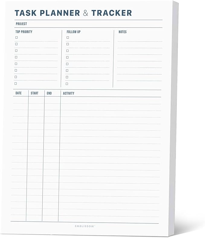 Task Planner & Tracker 8.5 x 11 Tear-Off 70 Sheet Planner Pad – Project by Emblissom