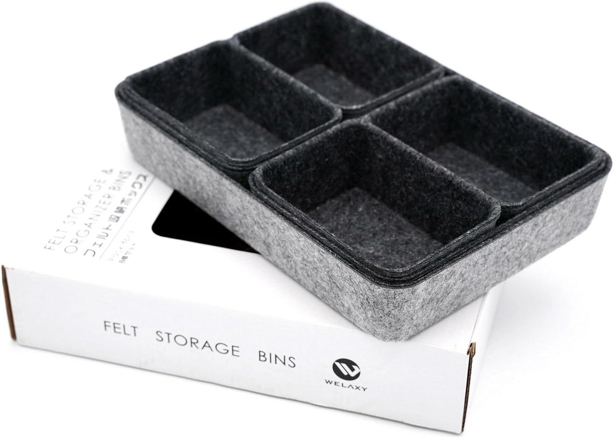 Welaxy 7pc Shallow Felt Desk Drawer Organizers Trays Charcoal Storage Bins