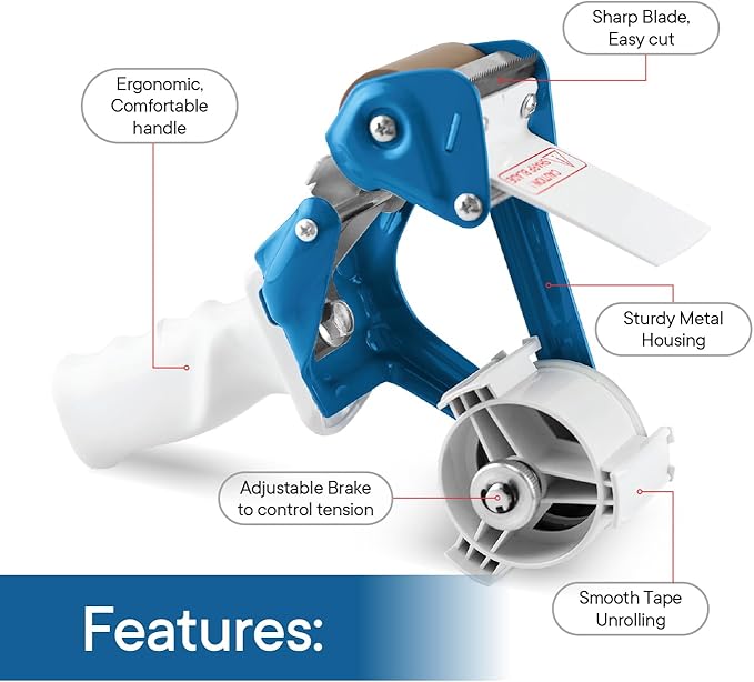 TAPEWELL Heavy Duty Metal Frame 2 Inch Wide Packing Tape Dispenser Gun - Image 3