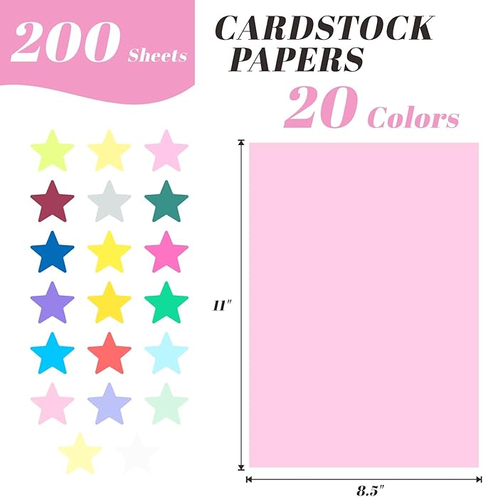 200 Sheets Colored Cardstock 20 Assorted Colors, 65lb/180gsm 8.5" x 11" Card - Image 2