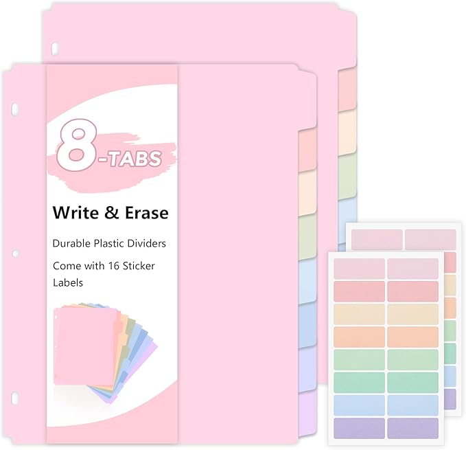 SKYDUE 8 Tab Durable Plastic Dividers, Big Tab Dividers by SKYDUE