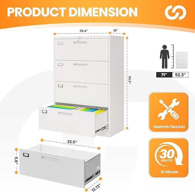 AFAIF 4 Drawer File Cabinets for Home Office, Metal Filing Cabinet - Image 3