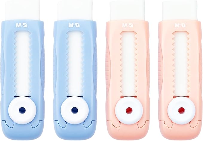 M&G 4 Pack Pencil Erasers Sliding Retractable Eraser, Soft Cute Erasers Push by MG