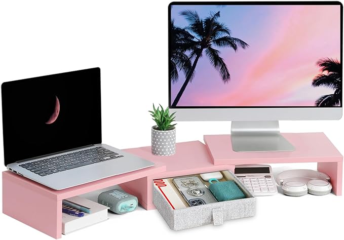 TEAMIX Pink Dual Monitor Stand Riser by TEAMIX