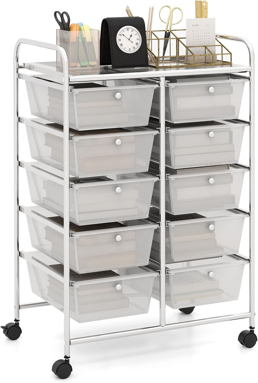 HAPPYGRILL 10-Drawer Rolling Storage Cart, Storage Organizer Cart