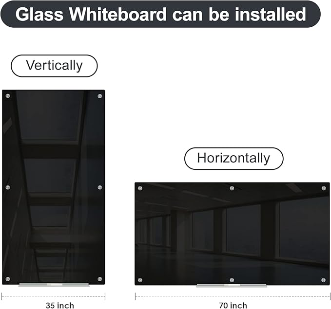 J&J worldwide Magnetic Black Glass Whiteboard 6' x 3', 70 x 35 Inches Large - Image 9