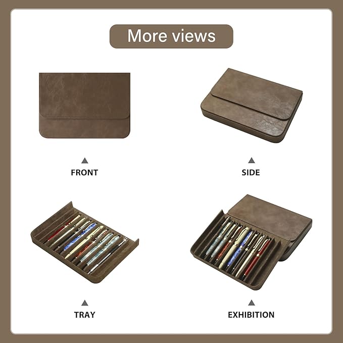 MIVLXLX PU Leather 12 Fountain Pen/Pencil Tray Case Organizer, Fashion Design - Image 5