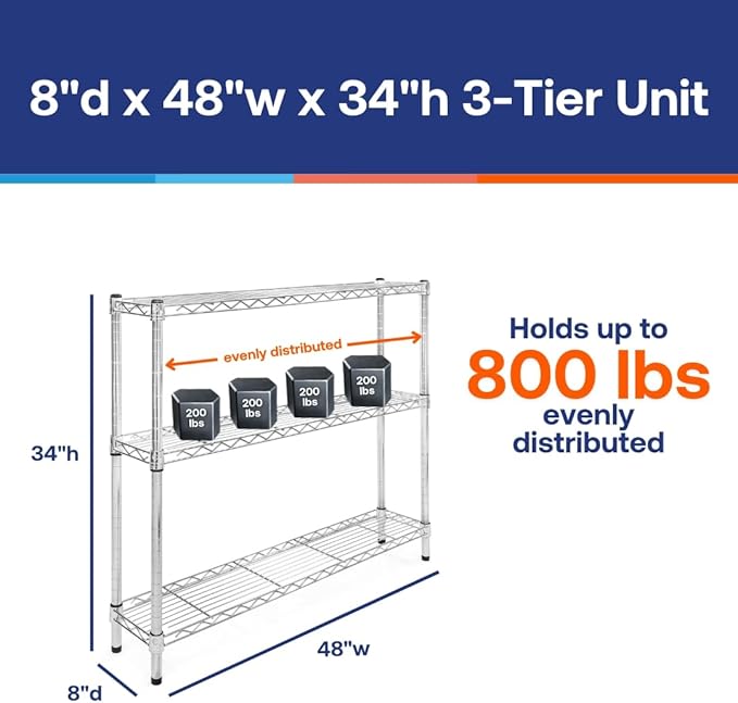 Shelving Inc. 8" d x 48" w Chrome Wire Shelving - Image 2
